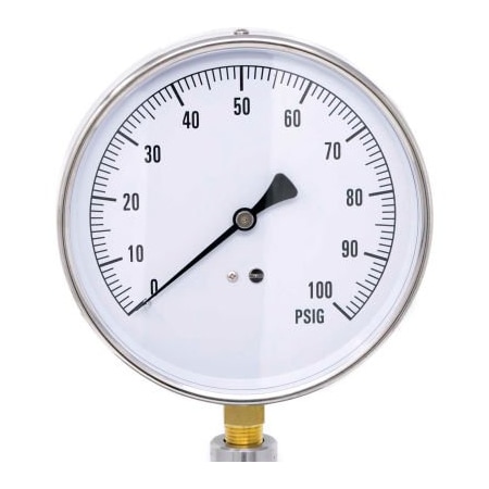 PIC Gauges 4.5 Contractor Pressure Gauge, 1/4 NPT, 0/100 PSI, Stainless, CONTRACTOR-4LE